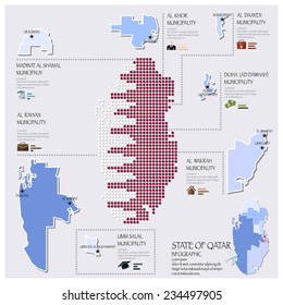 Dot And Flag Map Of State of Qatar Infographic Design Template