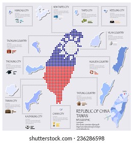 Dot And Flag Map Of Taiwan Republic Of China Infographic Design Template