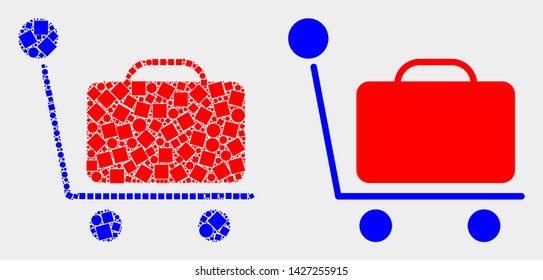 Dot and flat baggage cart icons. Vector mosaic of baggage cart organized of randomized dots and spheric elements.