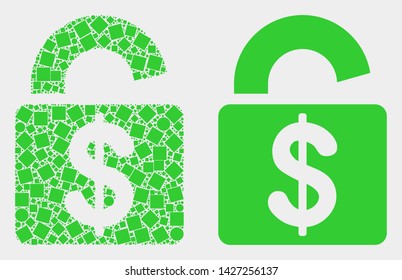 Dot and flat bank lock icons. Vector mosaic of bank lock formed of irregular square pixels and round pixels.