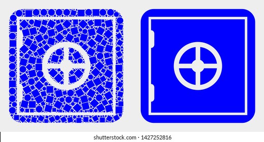 Dot and flat banking safe icons. Vector mosaic of banking safe organized of random square dots and round pixels.