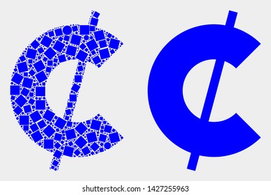 Dot and flat cent symbol icons. Vector mosaic of cent symbol formed of irregular square elements and spheric elements.