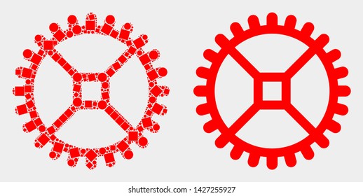 Dot and flat clock gear icons. Vector mosaic of clock gear composed of randomized dots and spheric elements.