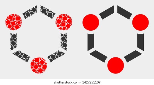 Dot and flat cooperation icons. Vector mosaic of cooperation combined of randomized square dots and circle dots.