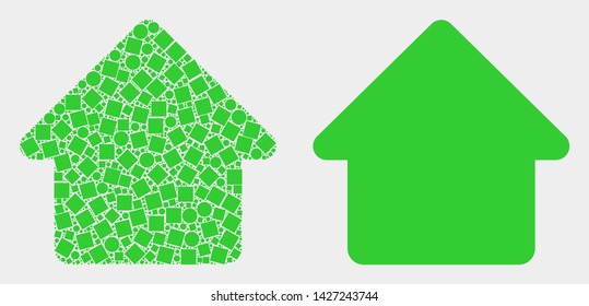 Dot and flat home icons. Vector mosaic of home formed of irregular dots and spheric dots.