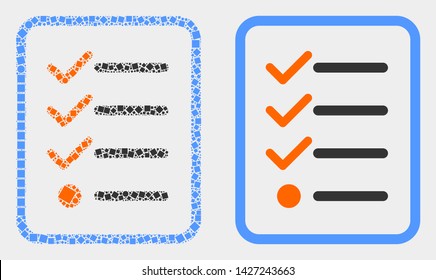 Dot and flat items list page icons. Vector mosaic of items list page designed with irregular dots and circle dots.