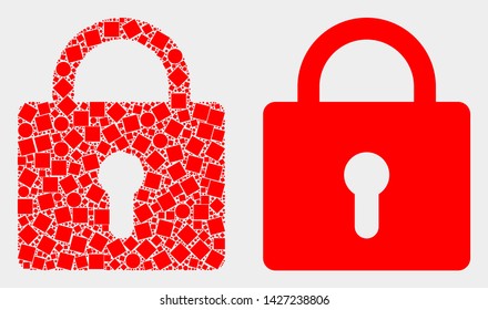 Dot and flat lock icons. Vector mosaic of lock composed of scattered small squares and circle dots.