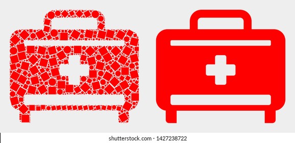 Dot and flat medical baggage icons. Vector mosaic of medical baggage organized of irregular rectangle elements and circle items.