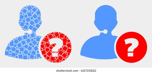 Dot and flat operator information icons. Vector mosaic of operator information composed of irregular small squares and spheric items.