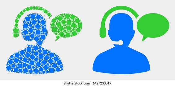 Dot and flat operator message icons. Vector mosaic of operator message constructed of irregular rectangle elements and round elements.