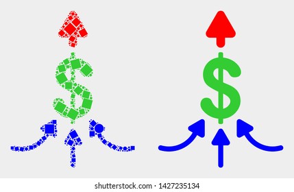 Dot and flat payment aggregator icons. Vector mosaic of payment aggregator constructed of randomized small rectangles and circle elements.