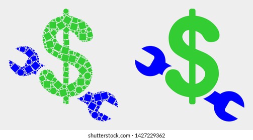 Dot and flat repair price icons. Vector mosaic of repair price formed of irregular square pixels and round pixels.