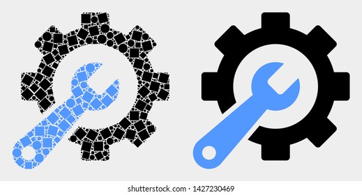 Dot and flat service tools icons. Vector mosaic of service tools constructed of randomized small rectangles and round points.