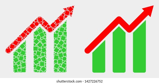 Dot and flat trend chart icons. Vector mosaic of trend chart combined of scattered square pixels and spheric pixels.