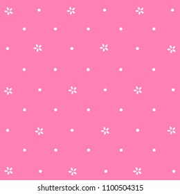 Dot and flower background in pink tone. Pastel background. Vector.