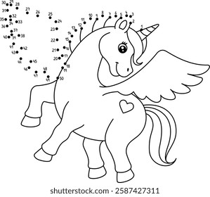 Dot to Dot Flying Unicorn Isolated Coloring Page 