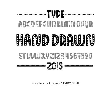 Dot font. Hand drawn type face. Vector typography illustration. Alphabet design for logo, lettering and prints.