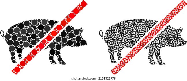 Dot forbidden pig icon. Collage forbidden pig icon composed of round elements in variable sizes and color hues. Vector round dots are composed into composition forbidden pig icon.