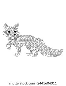 
Dot fox coloring book page for kids and adult