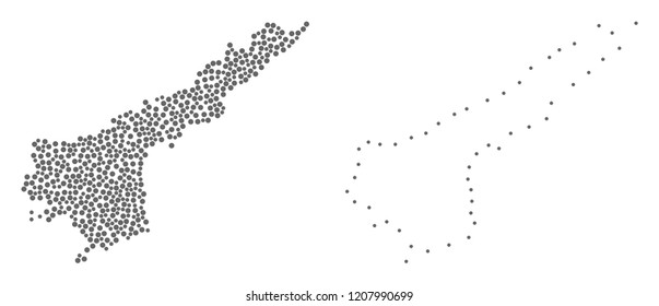 Dot and Frame map of Andhra Pradesh State created with dots. Vector grey abstraction of map of Andhra Pradesh State. Connect the dots educational geographic drawing for map of Andhra Pradesh State.