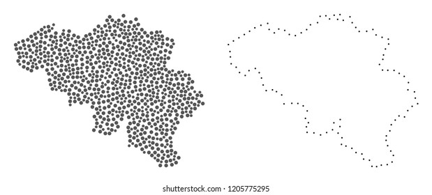 Dot and Frame map of Belgium formed with dots. Vector grey abstraction of map of Belgium. Connect the dots educational geographic drawing for map of Belgium.