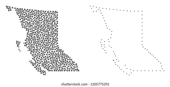 Dot and Frame map of British Columbia Province formed with dots. Vector gray abstraction of map of British Columbia Province.