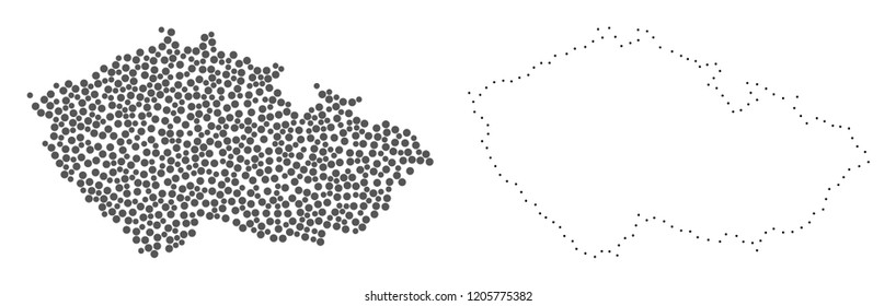 Dot and Frame map of Czech Republic created with dots. Vector grey abstraction of map of Czech Republic. Connect the dots educational geographic drawing for map of Czech Republic.