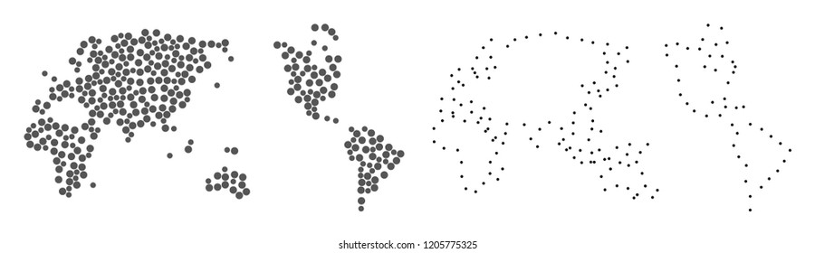 Dot and Frame map of Earth composed with dots. Vector grey abstraction of map of Earth. Connect the dots educational geographic drawing for map of Earth.