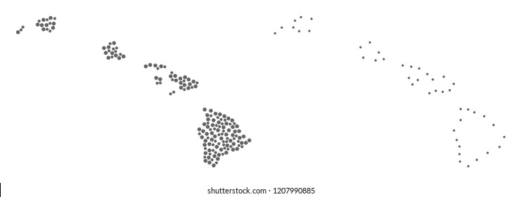 Dot and Frame map of Hawaii State designed with dots. Vector grey abstraction of map of Hawaii State. Connect the dots educational geographic drawing for map of Hawaii State.