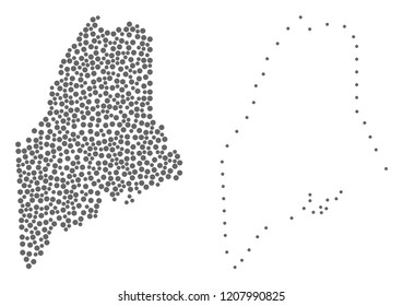 Dot and Frame map of Maine State formed with dots. Vector grey abstraction of map of Maine State. Connect the dots educational geographic drawing for map of Maine State.