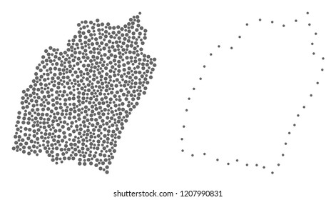 Dot and Frame map of Manipur State created with dots. Vector gray abstraction of map of Manipur State. Connect the dots educational geographic drawing for map of Manipur State.