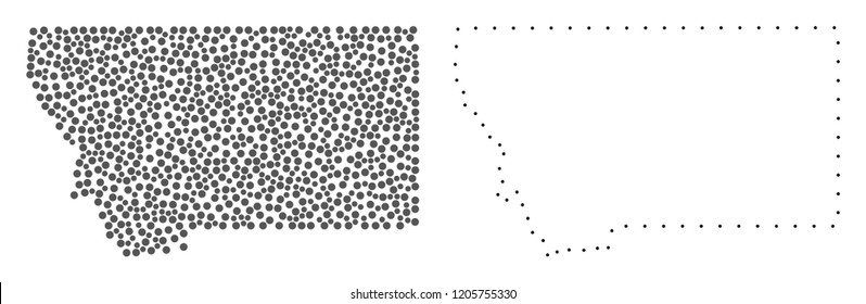 Dot and Frame map of Montana State formed with dots. Vector gray abstraction of map of Montana State. Connect the dots educational geographic drawing for map of Montana State.