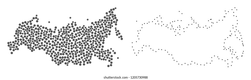 Dot and Frame map of Russia formed with dots. Vector gray abstraction of map of Russia. Connect the dots educational geographic drawing for map of Russia.