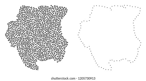 Dot and Frame map of Suriname formed with dots. Vector gray abstraction of map of Suriname. Connect the dots educational geographic drawing for map of Suriname.