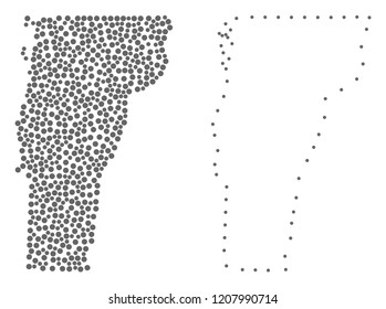 Dot and Frame map of Vermont State formed with dots. Vector gray abstraction of map of Vermont State. Connect the dots educational geographic drawing for map of Vermont State.