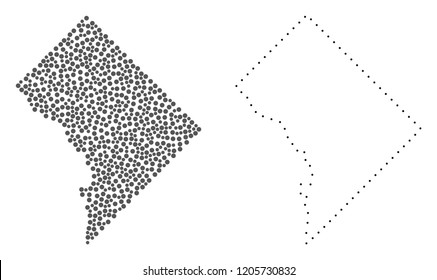 Dot and Frame map of Washington DC designed with dots. Vector gray abstraction of map of Washington DC. Connect the dots educational geographic drawing for map of Washington DC.