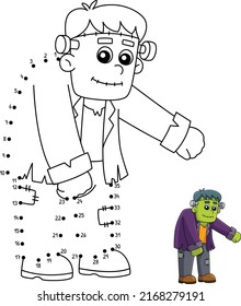 Dot to Dot Frankenstein Halloween Isolated 