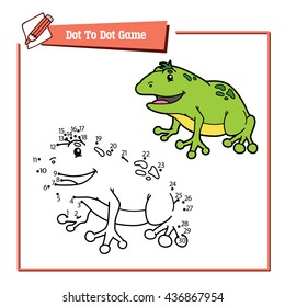 dot to dot frog educational kid game. Vector illustration of dot to dot kid puzzle with happy cartoon frog for children