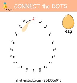 Dot to dot Game with answer. Easter egg. Connect the dots by numbers to draw cartoon Egg. Logic Game and Coloring Page for school. Easter concept. Education card for kids learning counting number 1-20