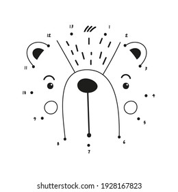 Juego de punto a punto - oso. Juegos de números para niños. Colorido de la página. Ilustración vectorial.