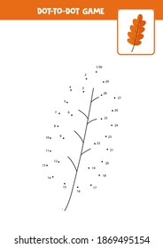 Juego de punto a punto con caricatura en hojas de otoño. Conecte los puntos. Juego de matemáticas. Imagen de color y puntos.