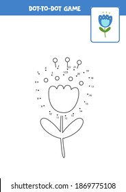 Dot to dot game with cartoon cute bluebell flower. Connect the dots. Math game. Dot and color picture.