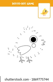 Dot to dot game with cartoon cute chicken. Connect the dots. Math game. Dot and color picture.