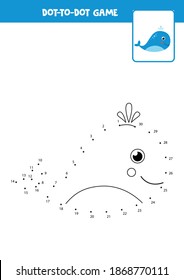 Dot to dot game with cartoon cute whale. Connect the dots. Math game. Dot and color picture.