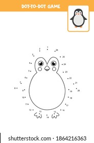 Dot to dot game with cartoon penguin. Connect the dots. Math game. Dot and color picture.