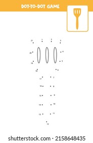 Dot to dot game mit Cartoon Spatula. Schließen Sie die Punkte an. Mathe-Spiel. Punkt- und Farbbild. 