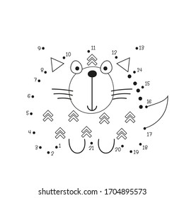 Dot to dot game - the cat. Numbers games for kids. Coloring page. Vector illustration.