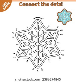 Dot to dot game for children. Christmas gingerbread snowflake. Connect the dots by numbers and draw a cartoon New Year cookies. Educational puzzle for kids. Vector illustration of the holiday biscuit.