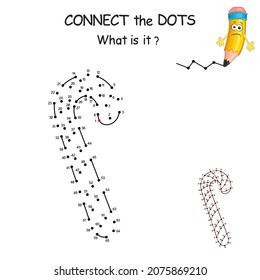 Dot To Dot Game. Christmas Candy Cane. Connect All Dots And You See Which Winter Symbol Is Hidden On The Picture. Join The Dots By Numbers To Draw Cartoon Lollypop. Education Game And Coloring Page.