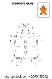 Juego de punto a punto con galleta de pan de jengibre de Navidad. Conecte los puntos. Juego de matemáticas. Imagen de color y puntos. 